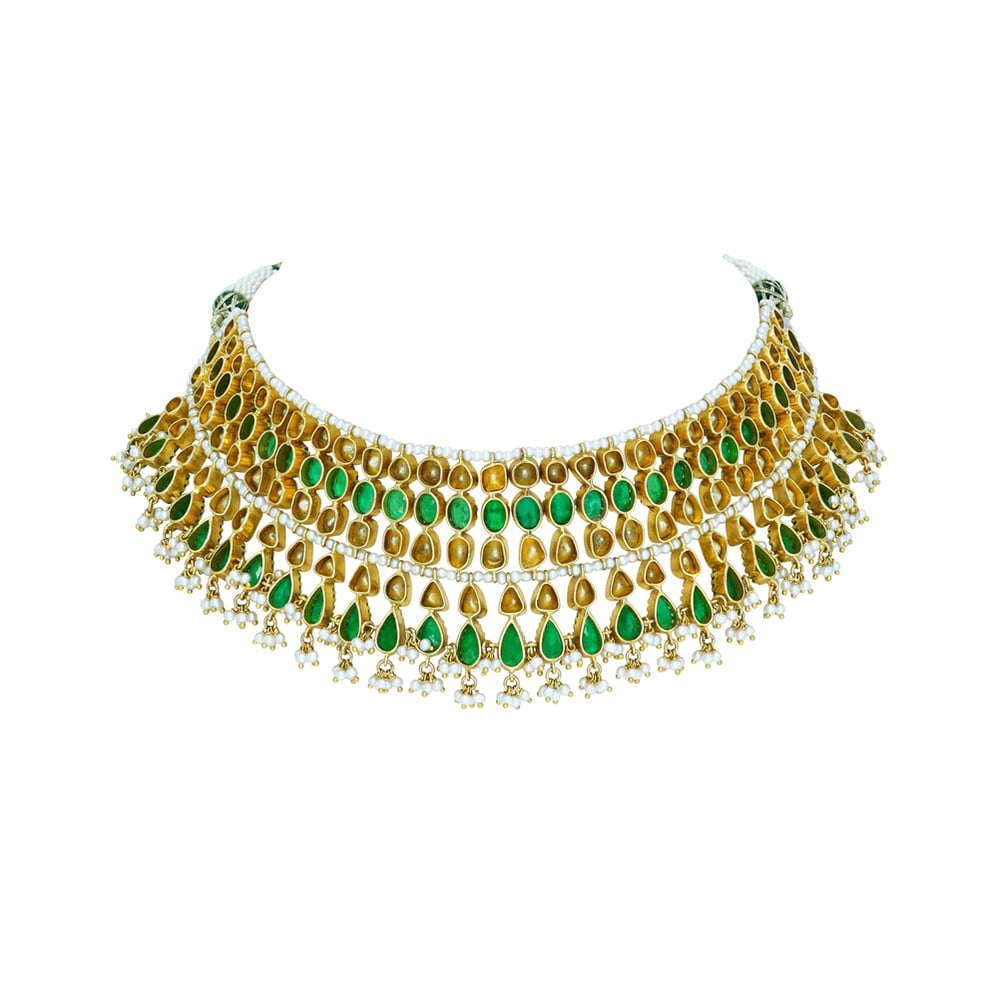 Polki and Emerald Necklace with Open Setting